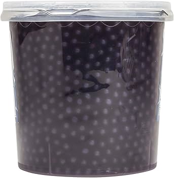 Blueberry popping boba packed in a bucket