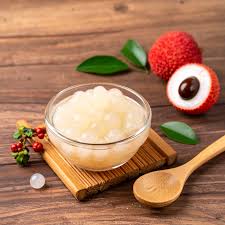 Lychee popping boba used in a dessert bowl