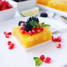 Mango jelly dessert served on a plate