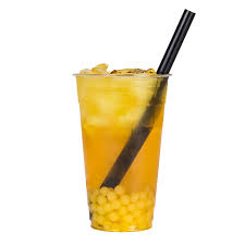 Mango popping boba added to a tea drink