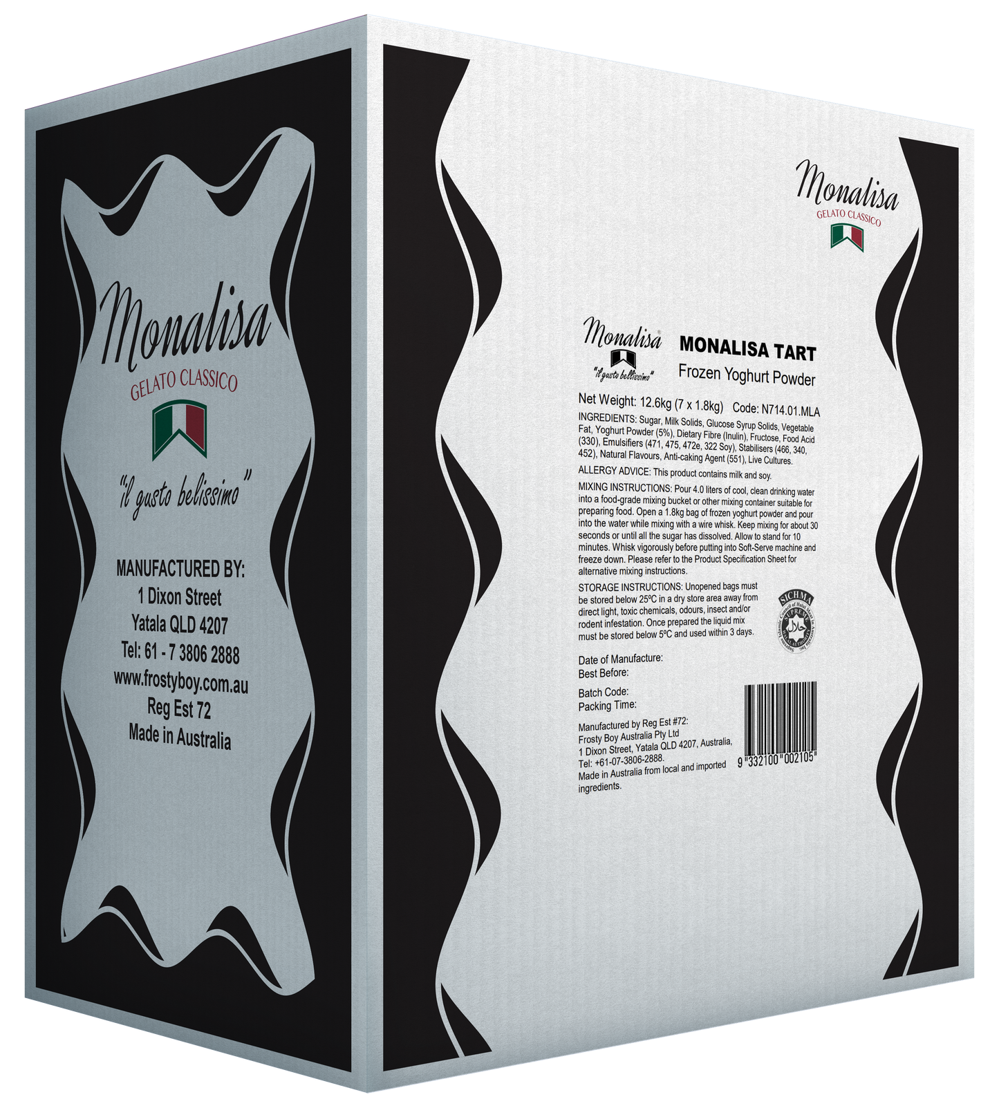 7 × 1.8 kg carton of Monalisa LF Frozen Yoghurt Powder from NZ Food Supplies