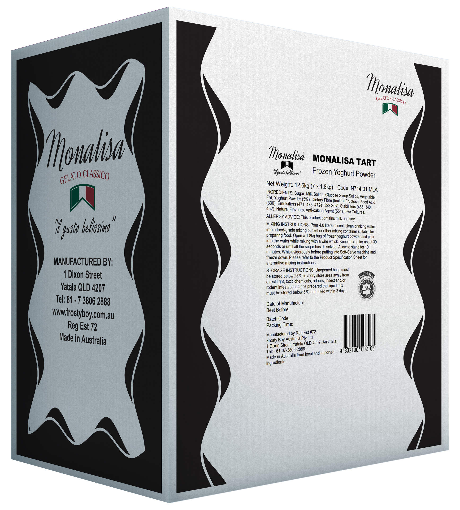 7 × 1.8 kg carton of Monalisa LF Frozen Yoghurt Powder from NZ Food Supplies