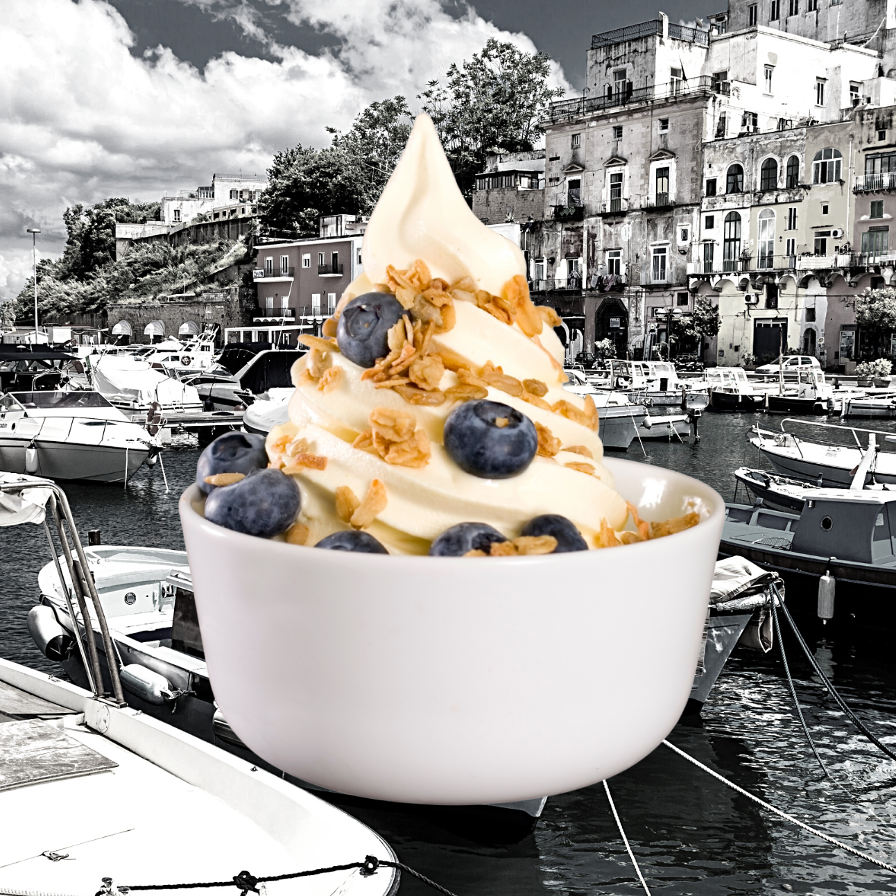 Frozen yoghurt dessert cup made with Monalisa Mild Frozen Yoghurt Powder