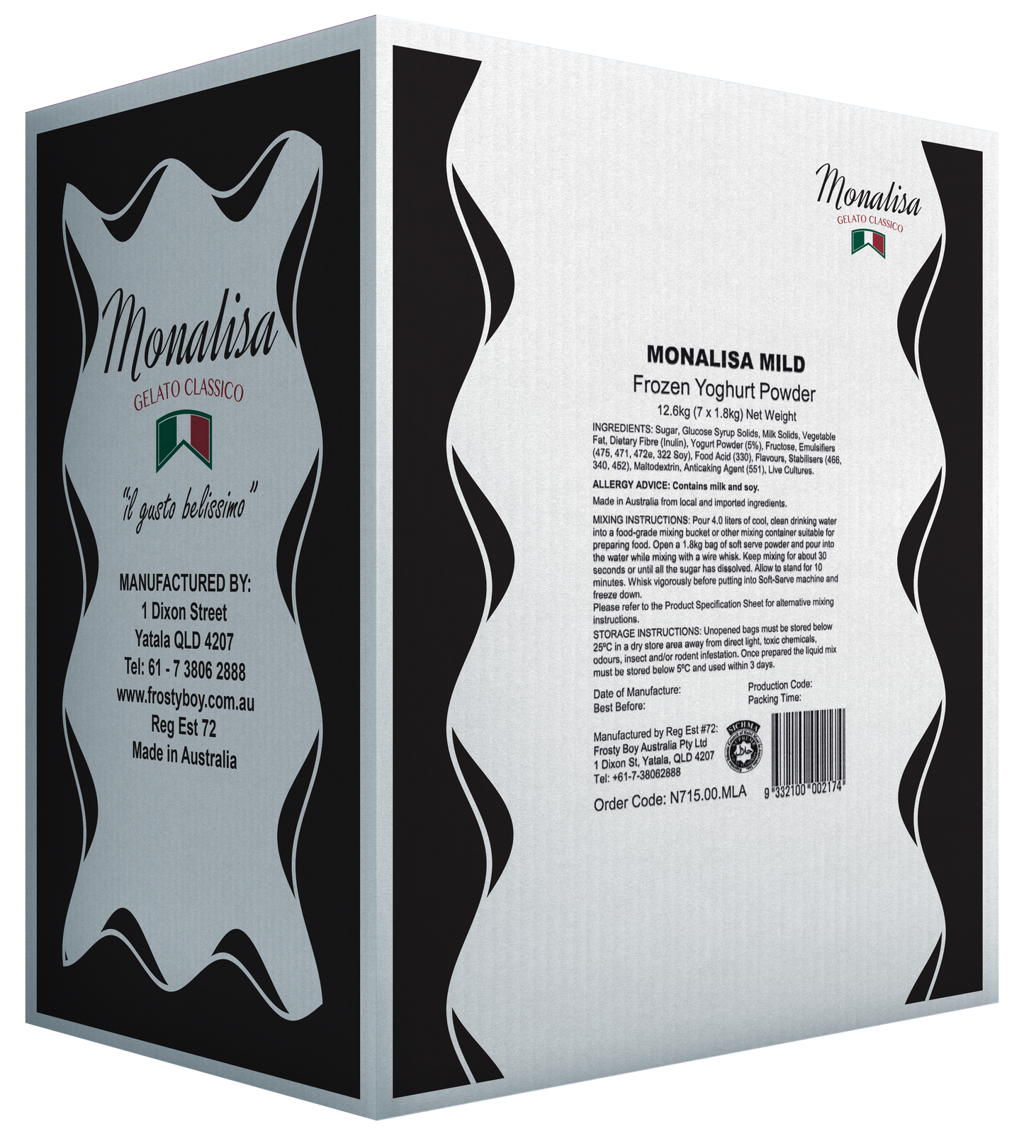 7 × 1.8 kg carton of Monalisa Mild Frozen Yoghurt Powder from NZ Food Supplies